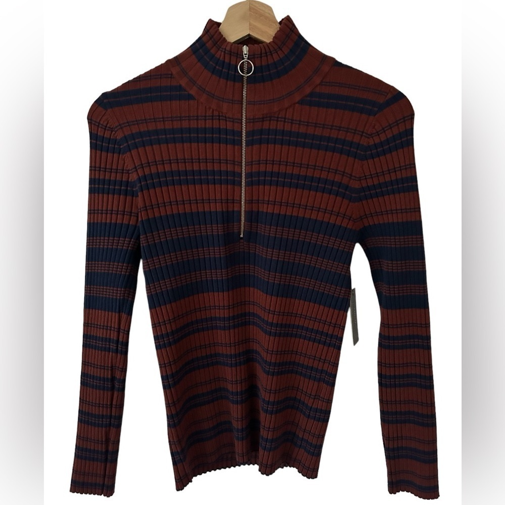 NWT Anthropologie Maeve Liz Quarter Zip Pullover Stripe Red Medium P - Picture 2 of 7